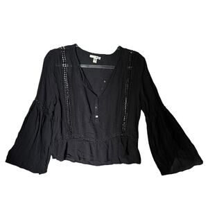 Amuse Society Zani Top Small Crochet Knit Boho Witchy Fairy Peplum Bell Sleeves